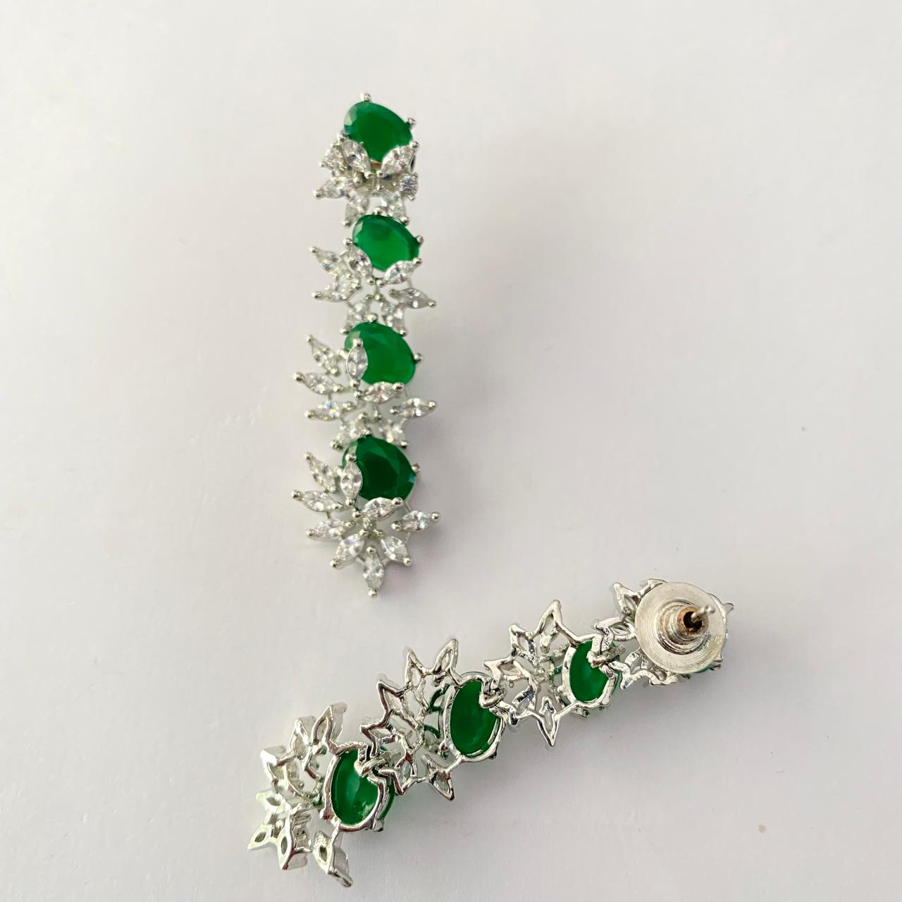 Emerald Silver Plated Diamond Earring