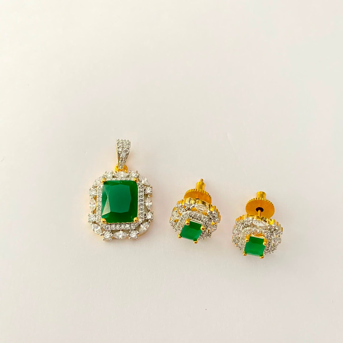 Gold Plated Green Stone Pendant Set