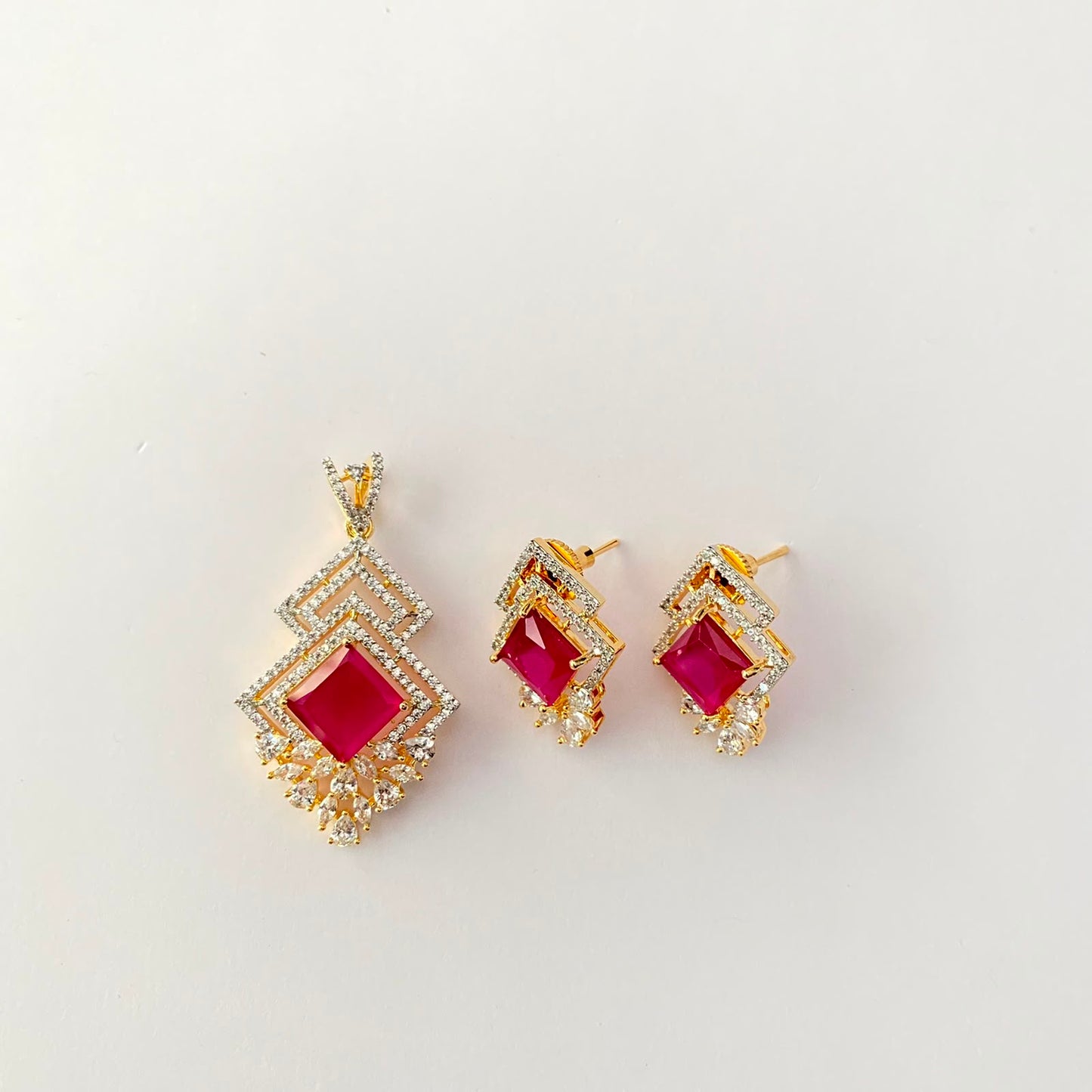 Ruby Gold Plated Pendant Set