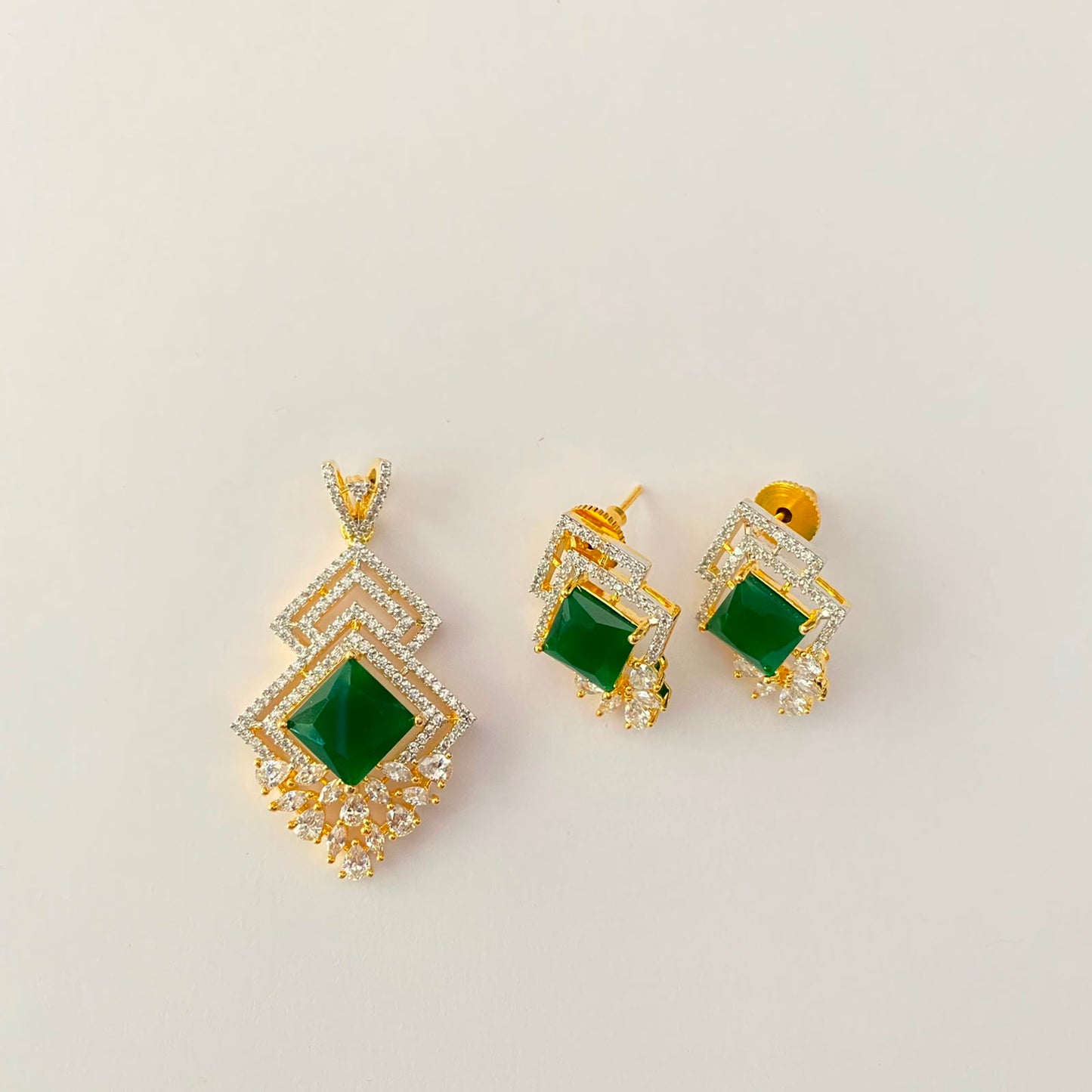 Gold Plated Green Stone Pendant Set
