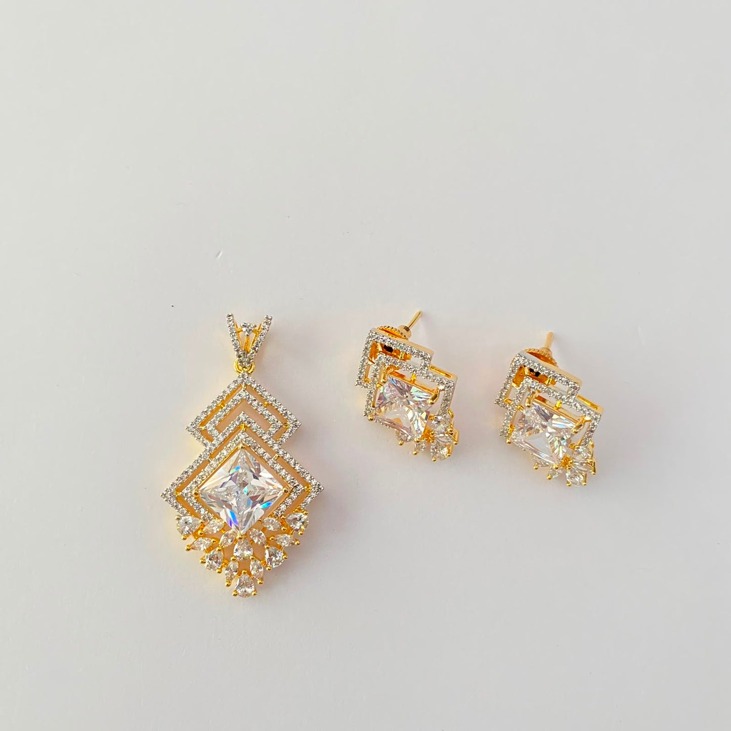 Gold Plated Diamond Pendant Set