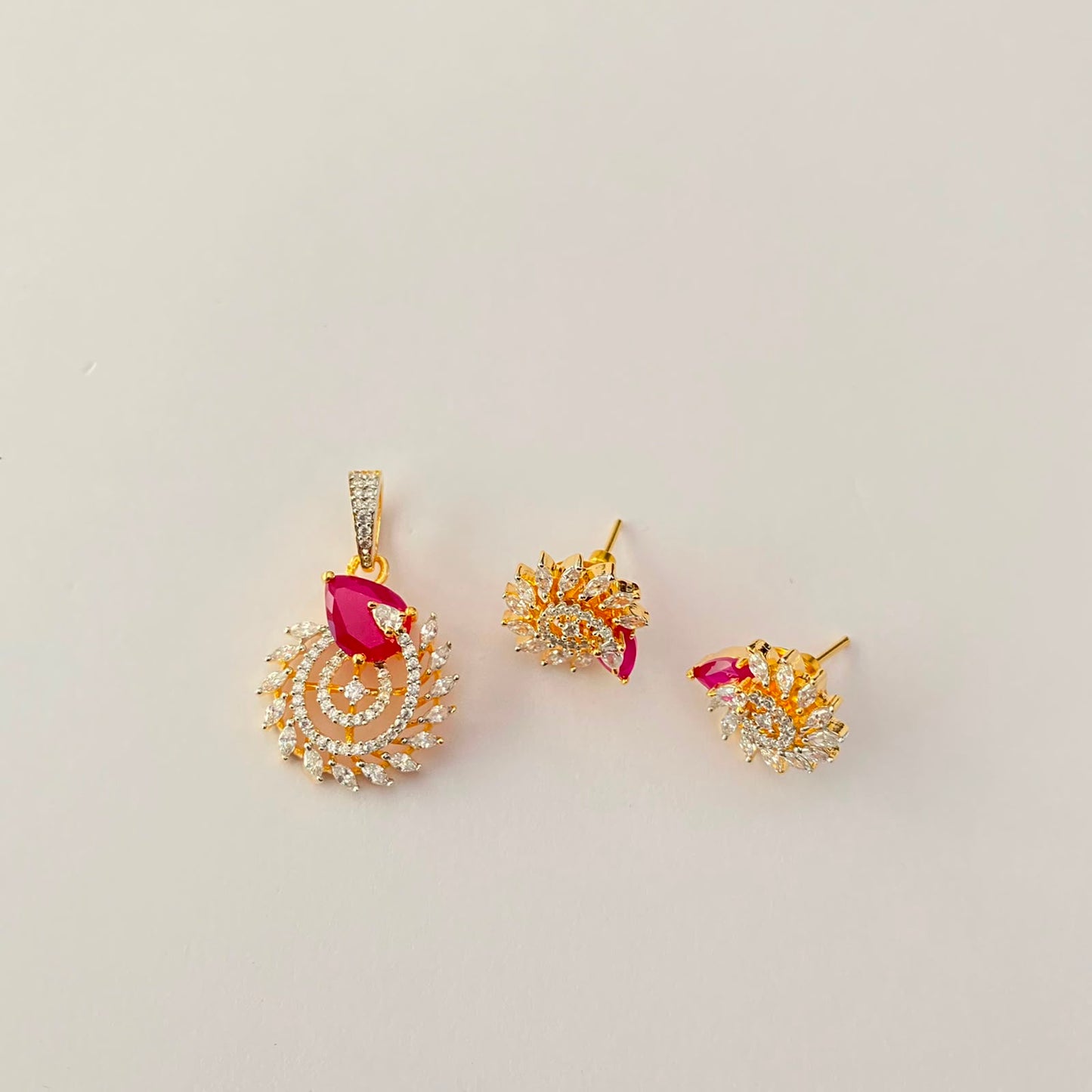 Gold Plated Small Ruby Pendant Set