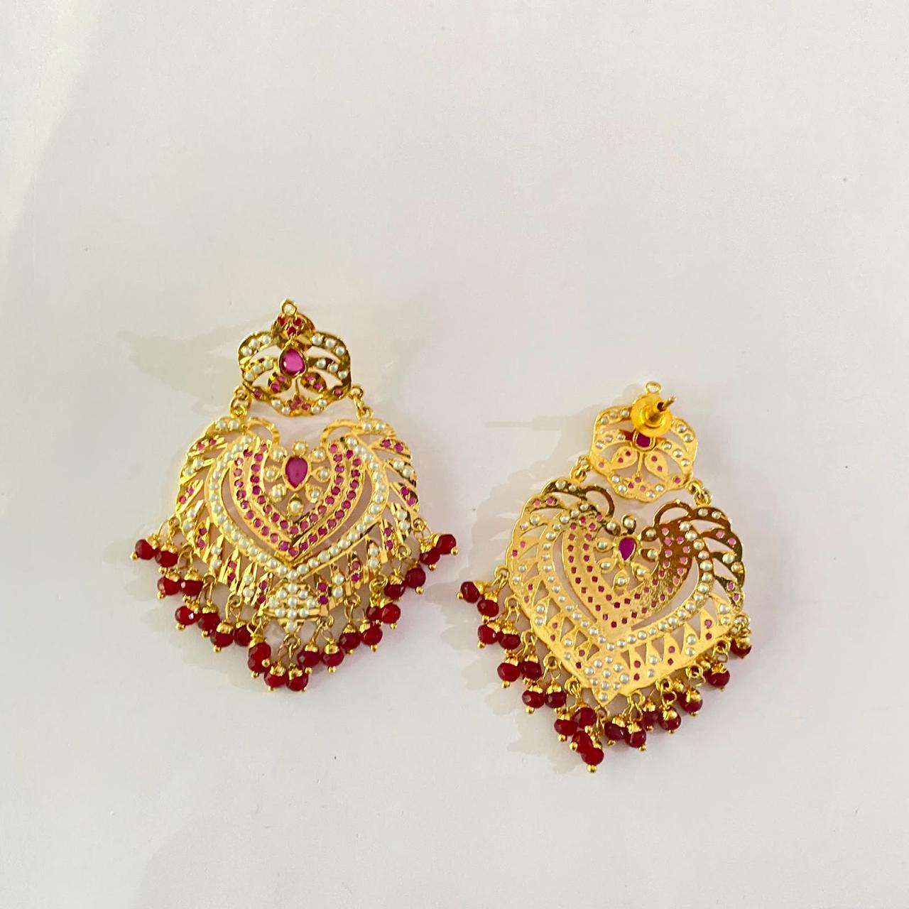 Ruby Gold Plated Jadau Chand Bali