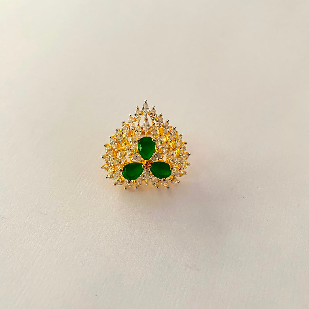 Heart Shape Gold Plated Green Diamond Ring