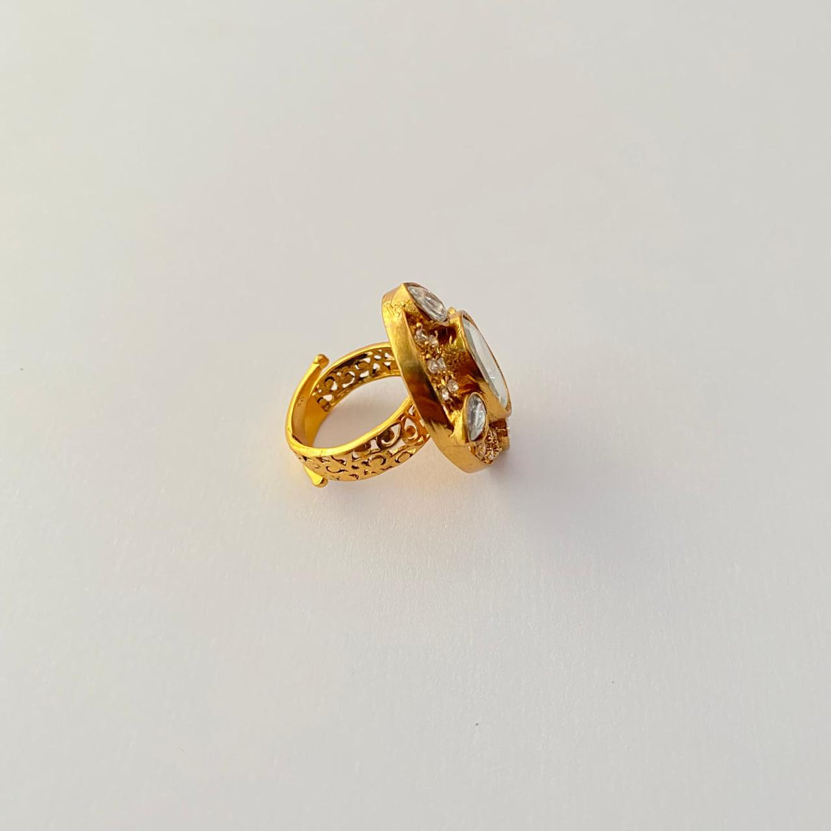 Antique Gold Plated Polki Ring