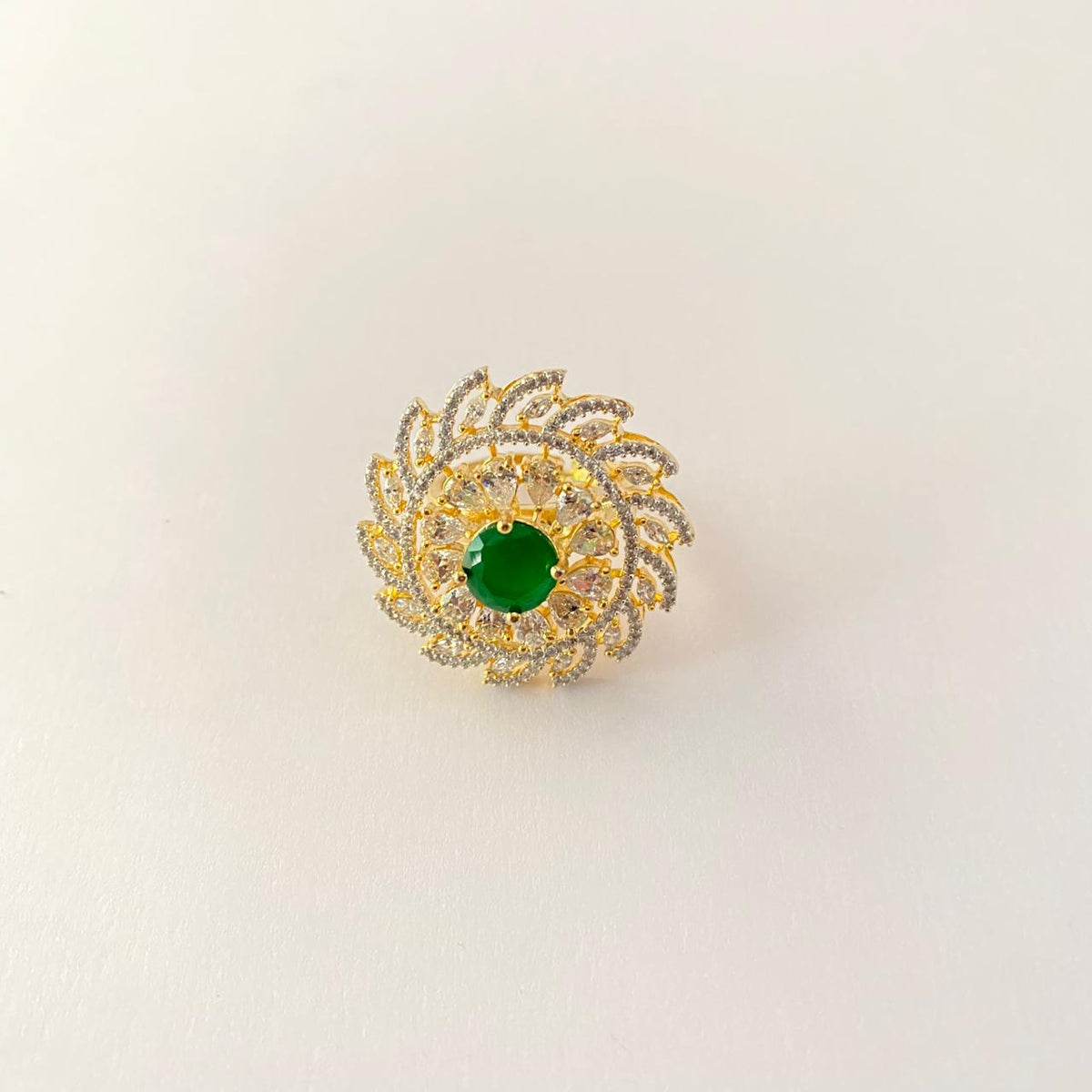 Emerald Gold Plated Diamond Ring
