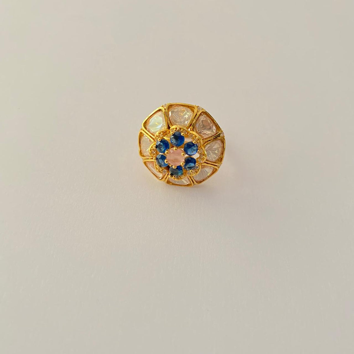 Biue Stone Gold Plated Moissanite Antique Gold Plated Ring
