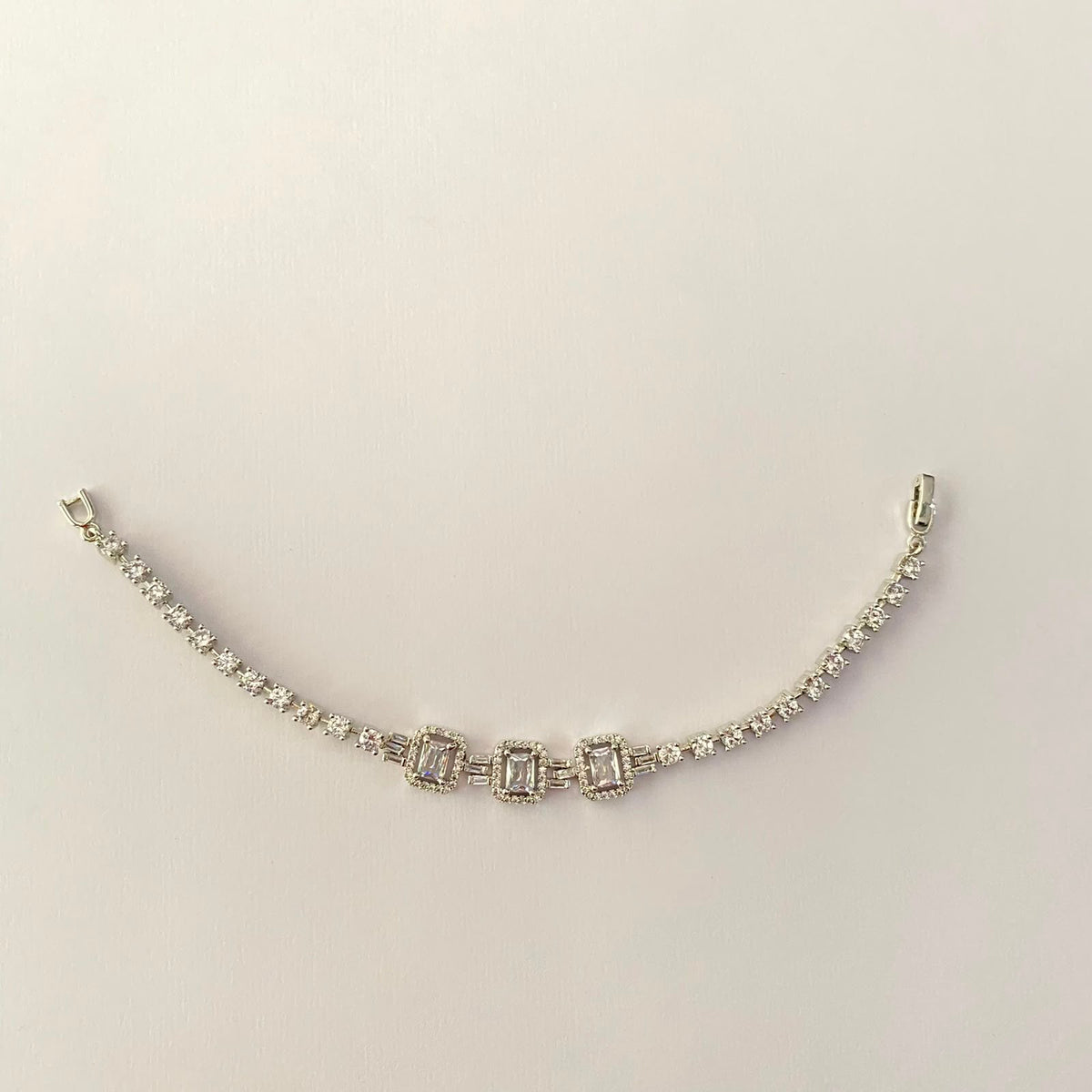 Square Shape Silver Plated Tennis Bracelet