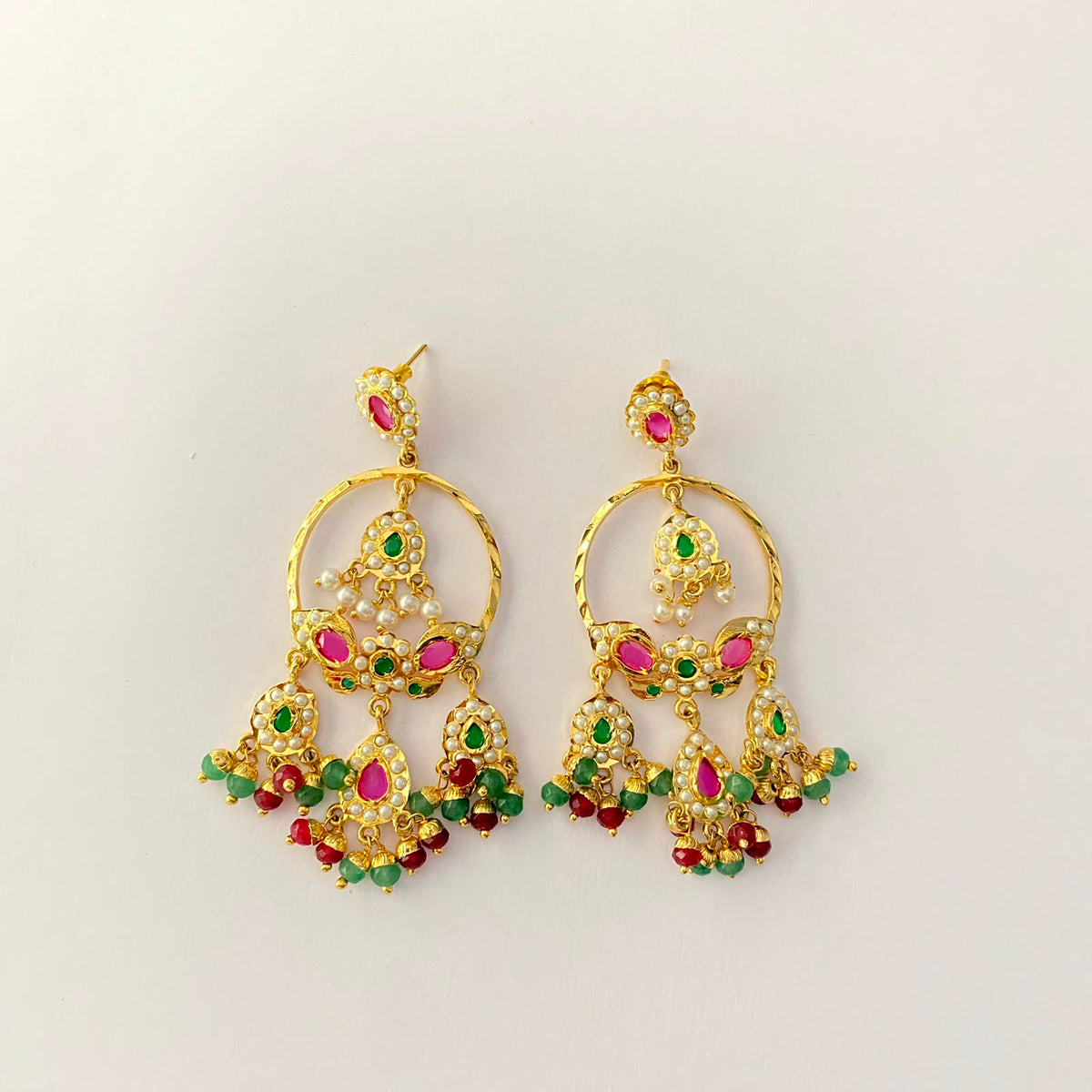 Jadau Gold Plated Ruby & Green Earring