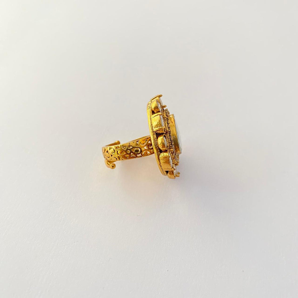 Polki Floral Antique Gold Plated Ring