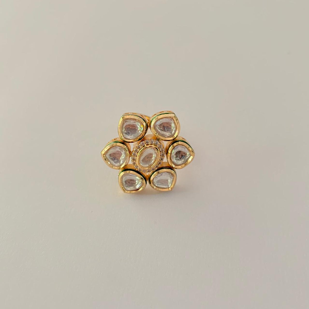Kundan Flower Design Gold Plated Ring
