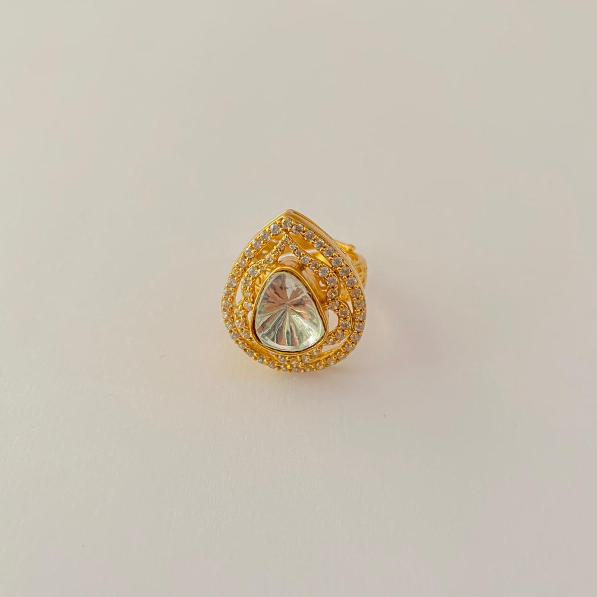 Drop Design Polki Antique Gold Plated Ring