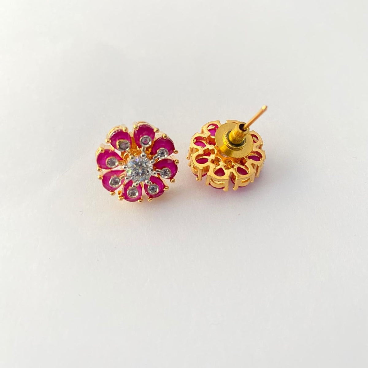 Ruby Gold Plated Floral Stud