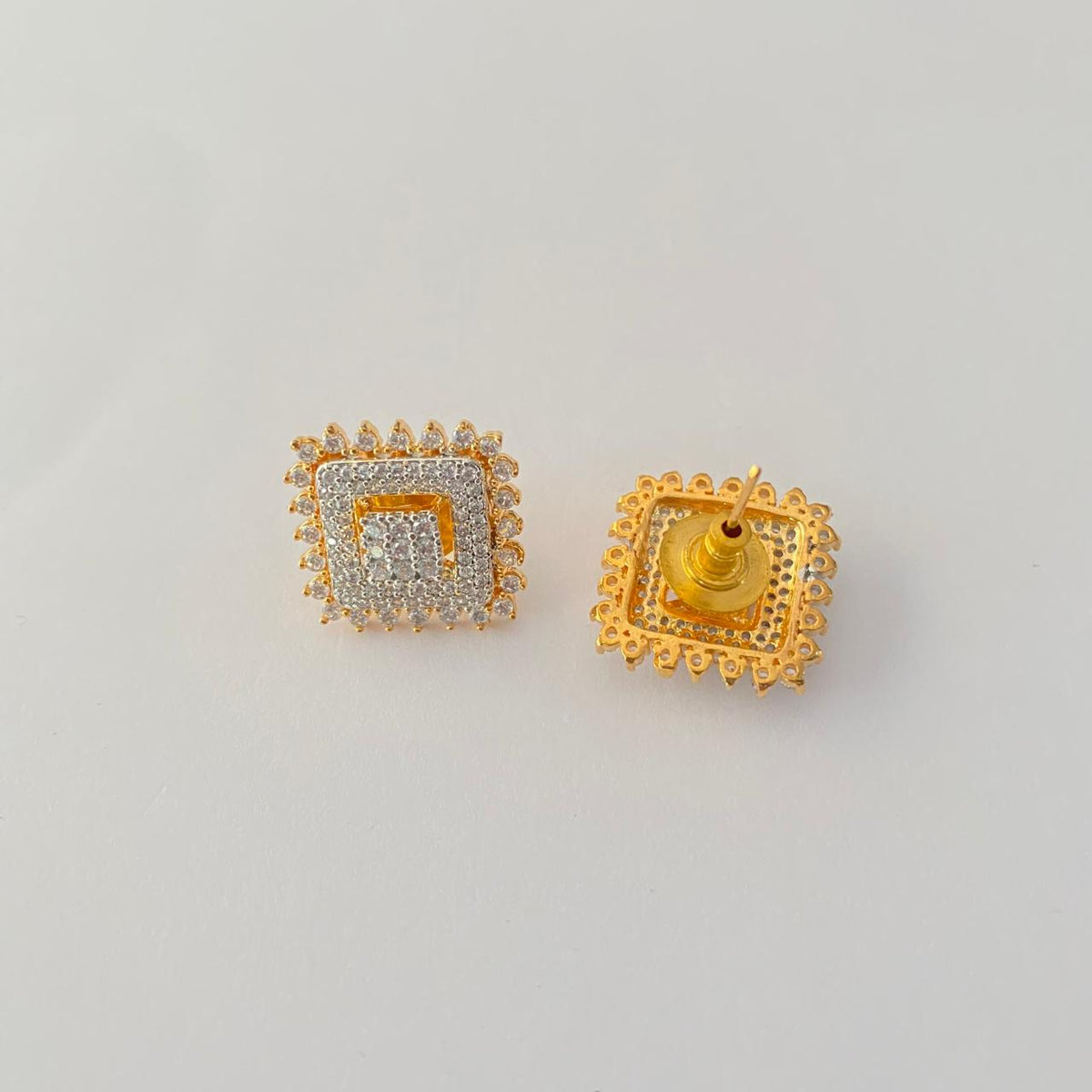 Diamond Gold-Plated Square Stud