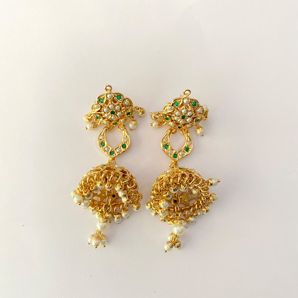 Gold Plated Green Jadau Jhumka
