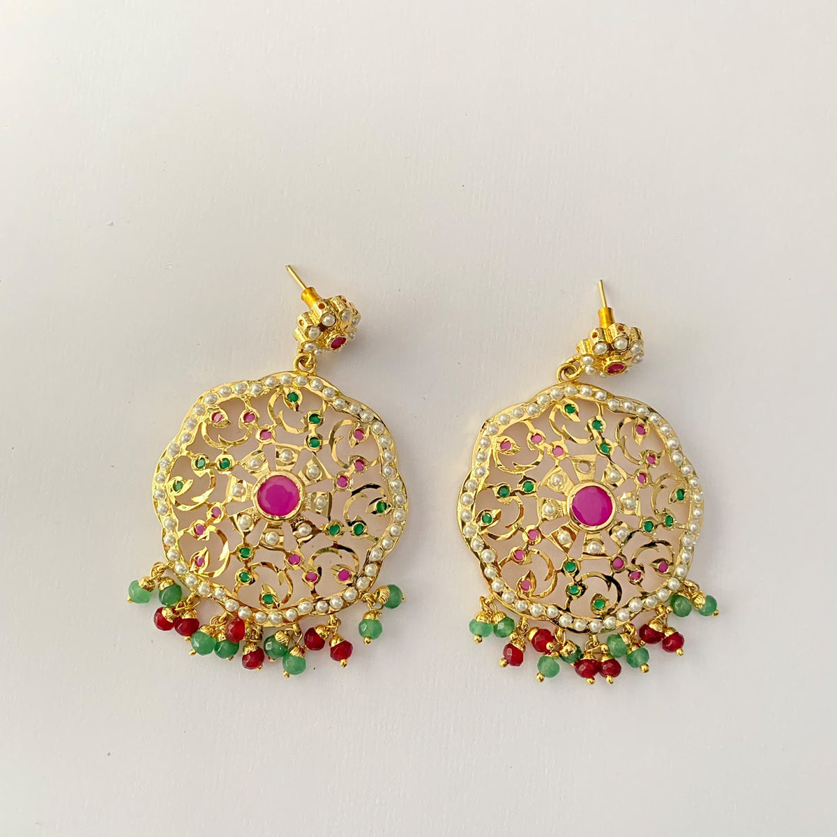 Ruby & Green Gold Plated Jadau Earring