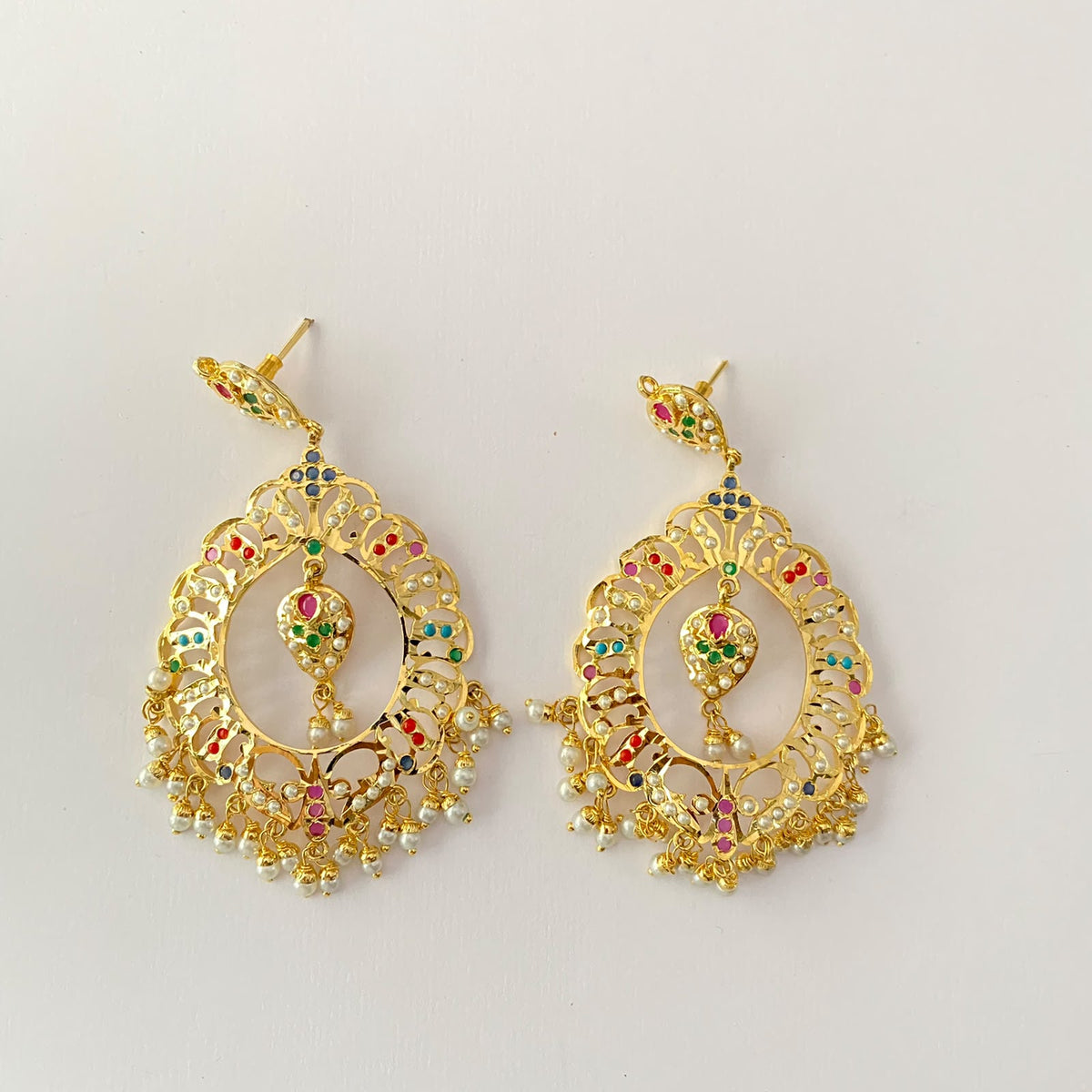 Gold Plated Multi Jadau Chand Bali Earring