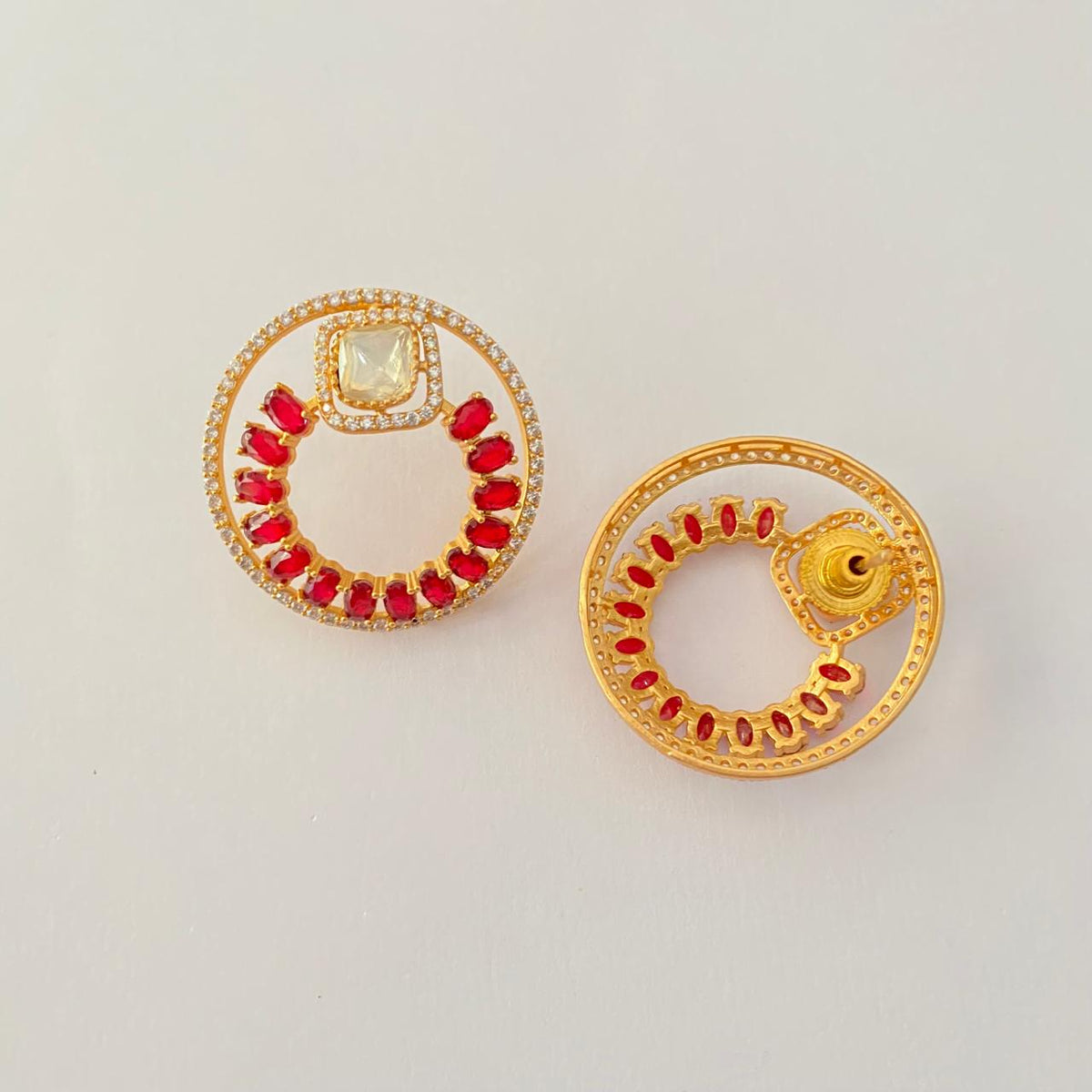 Ruby Antique Gold Plated Circular Fusion Style Stud