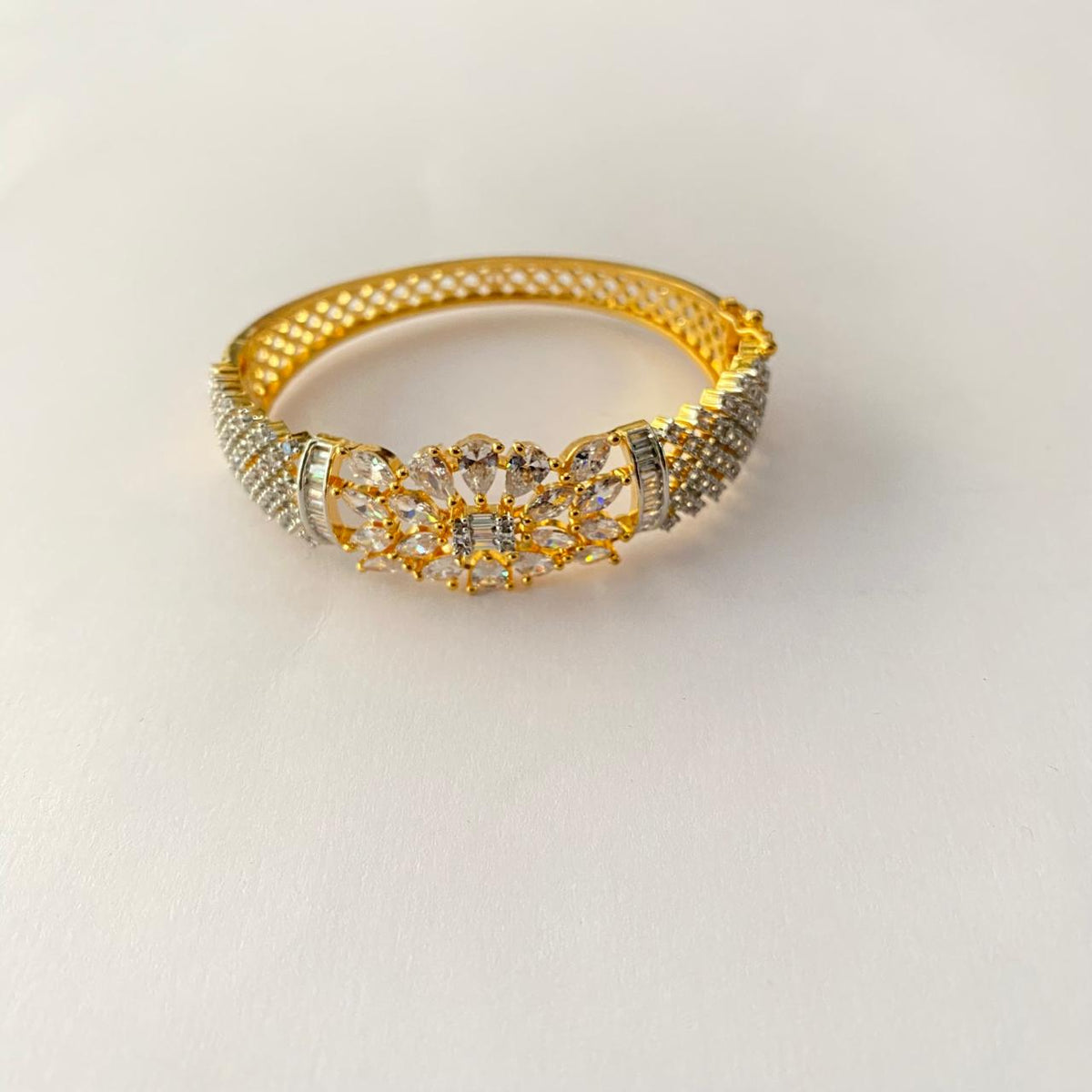 Diamond Gold Plated Center Flower Design Bracelet