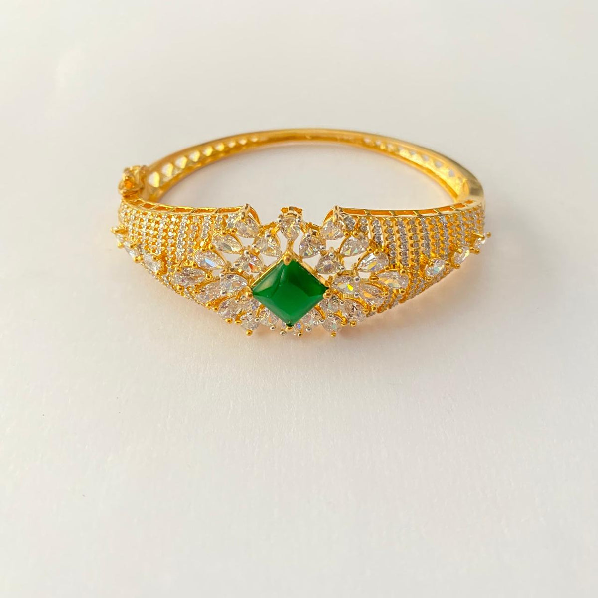 Center Green Stone Gold Plated Diamond Bracelet