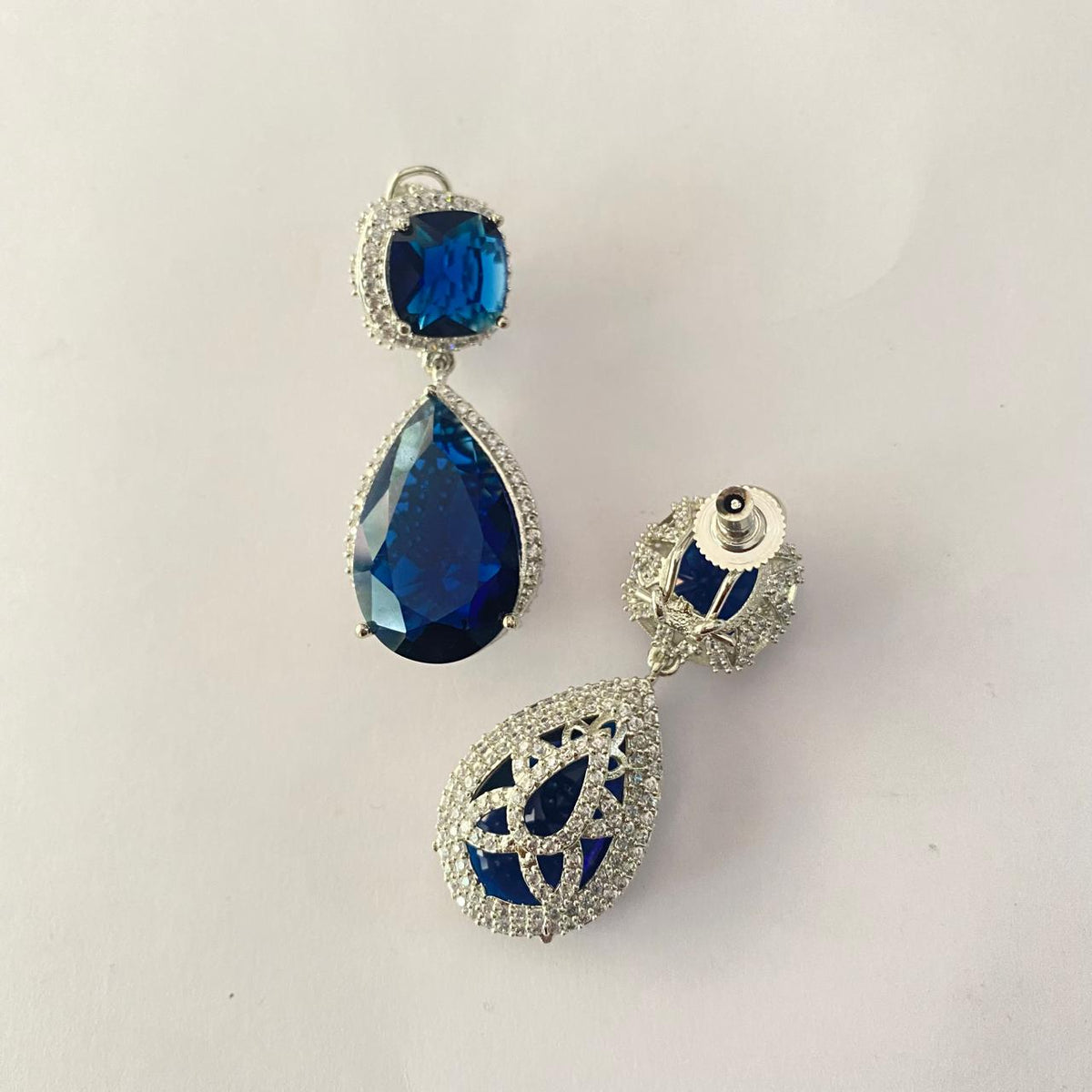 Blue Stone Drop Diamond Silver Plated Earring