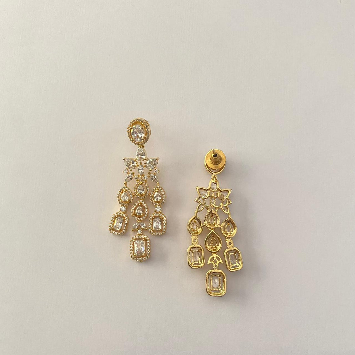 Gold-Plated American Diamond Chandelier Dangler Earrings.