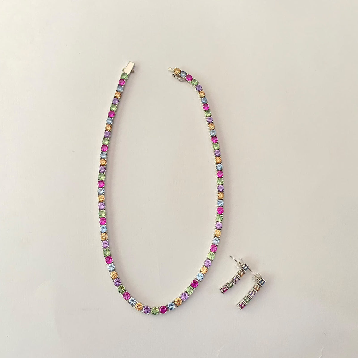 Multi Silver Plated Tennis Necklace Set