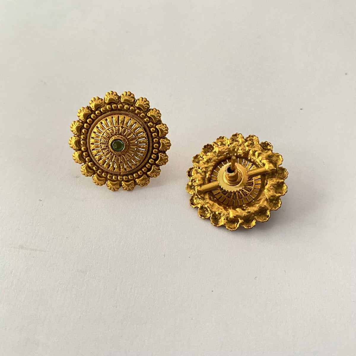 Center Green Stone Gold Plated Earring