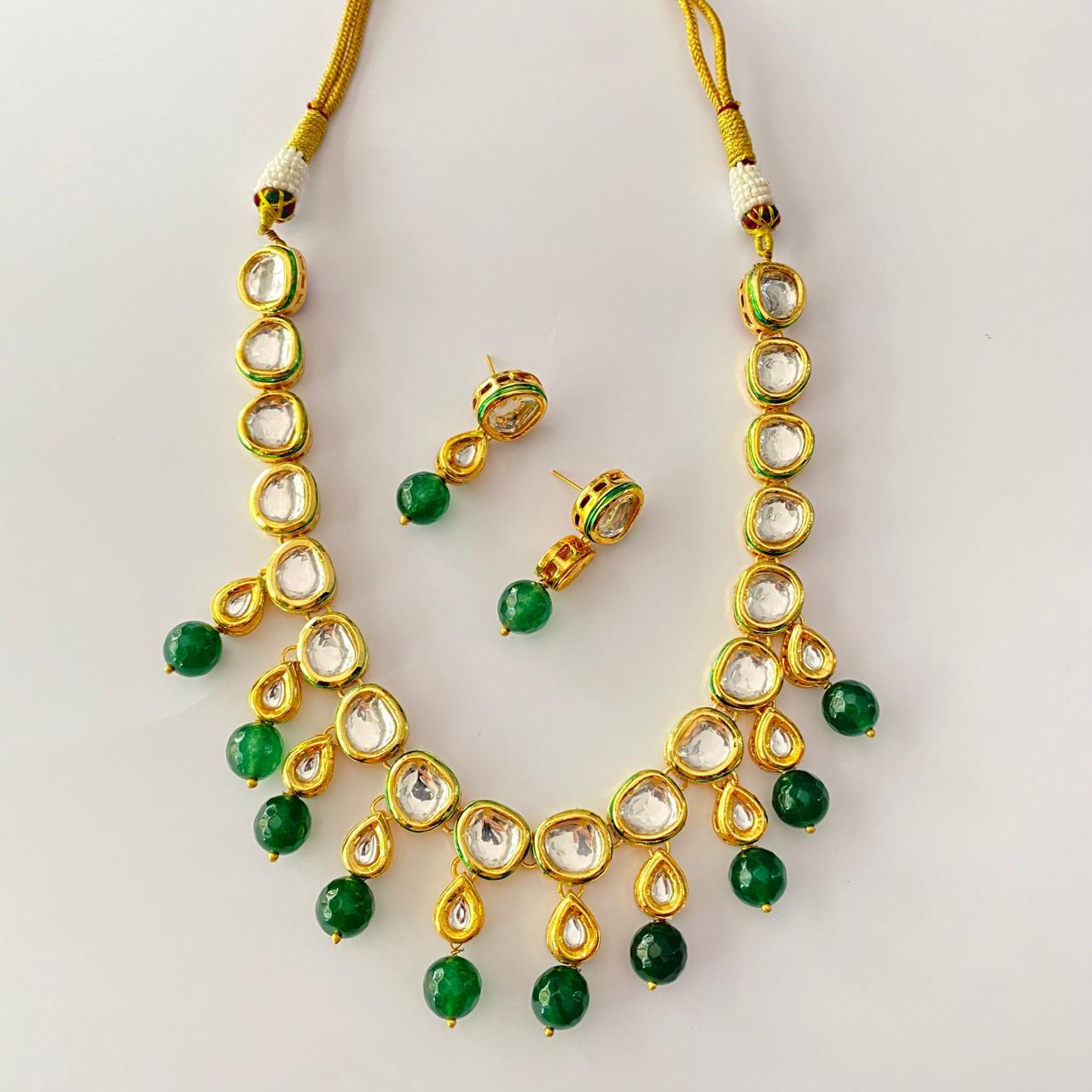 Polki Kundan With Emerald Necklace Set.
