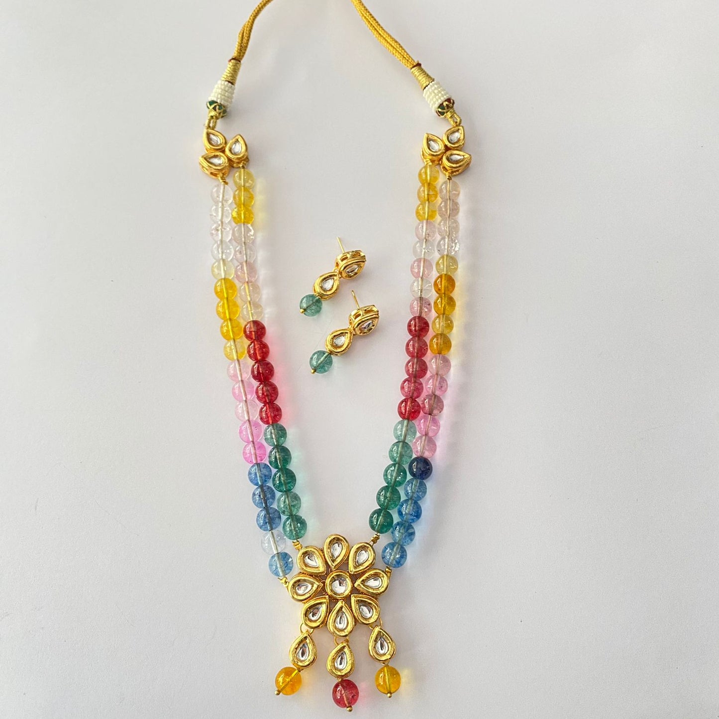 Multi Stone Drop Gold Plated Kundan Necklace Set