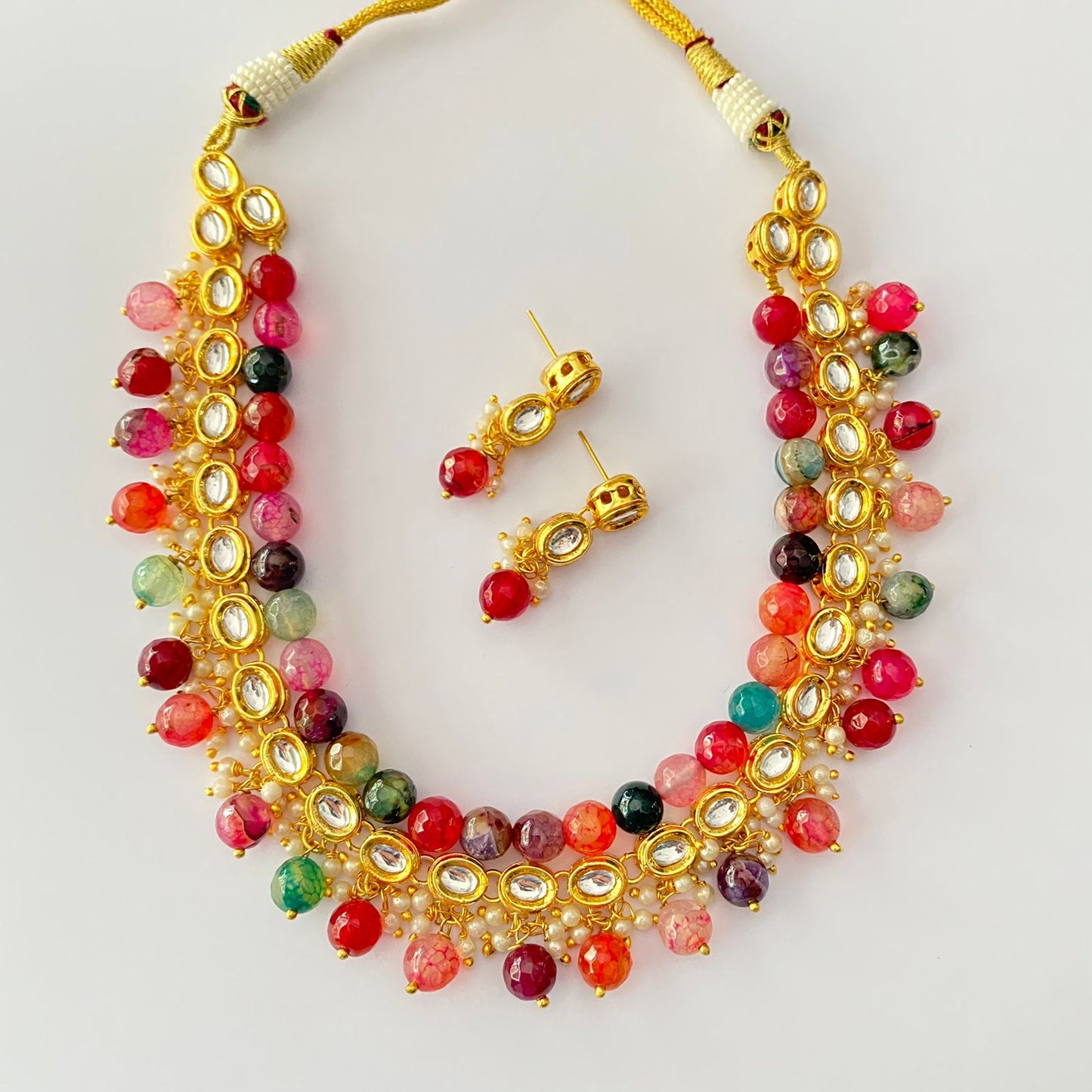 Gold Plated Multi Stone Necklace Set