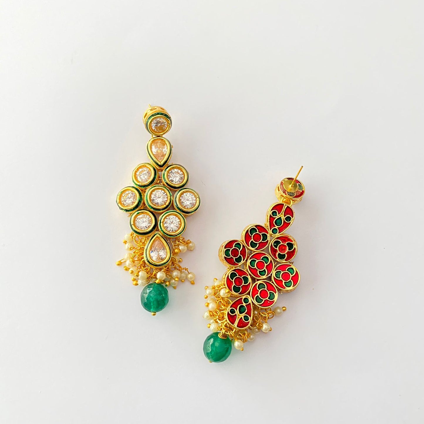 Kundan Drop Emerald Pearl Earring
