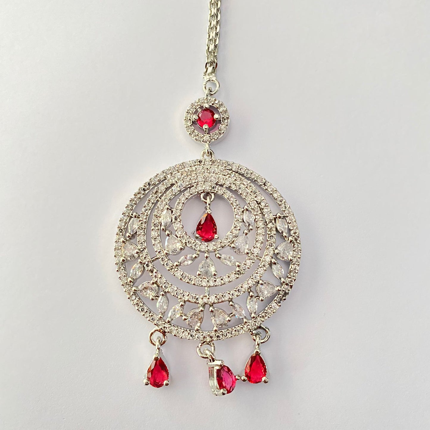 Elegant silver plated ruby stone drop mangtikka
