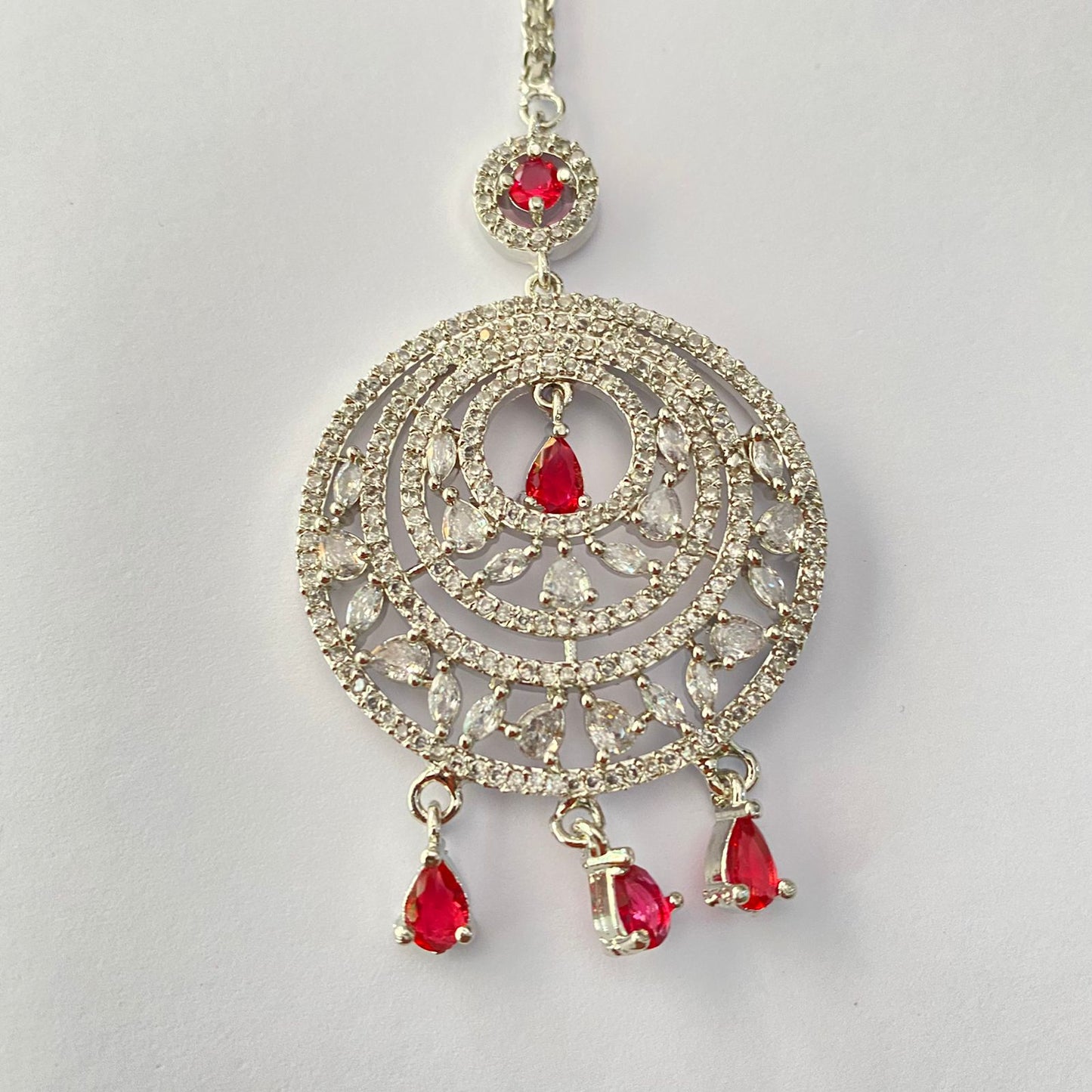 Elegant silver plated ruby stone drop mangtikka