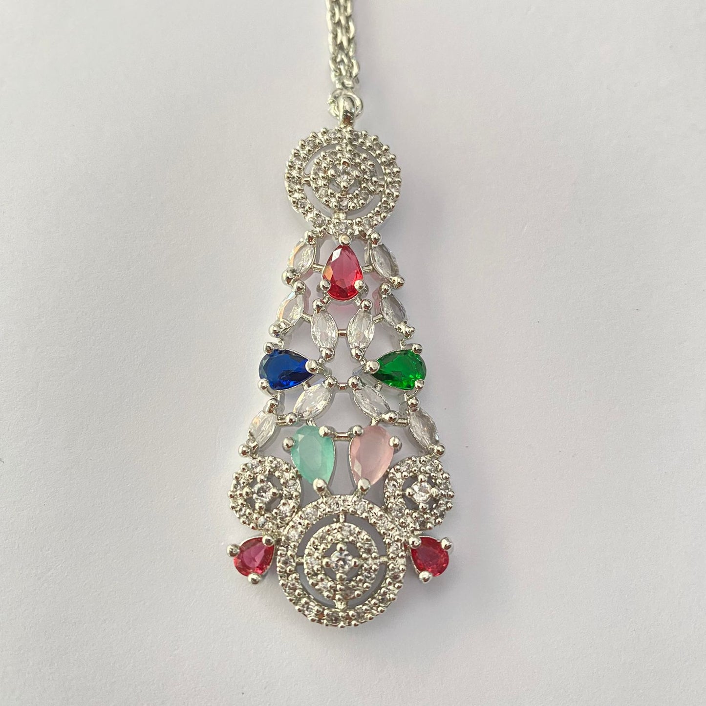 Small multi stone silver plated mangtikka