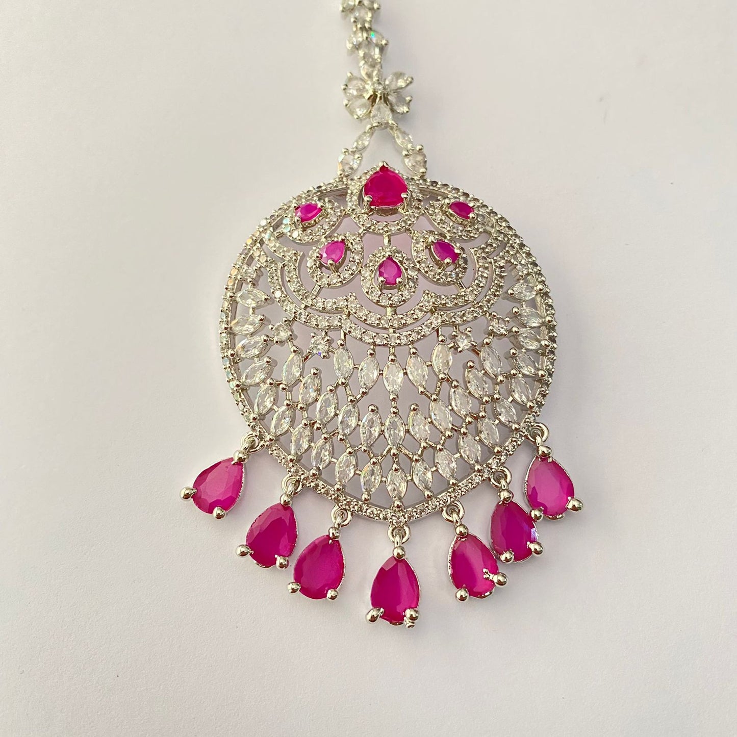 Ruby stone drop silver plated white stone big light weight mangtikka
