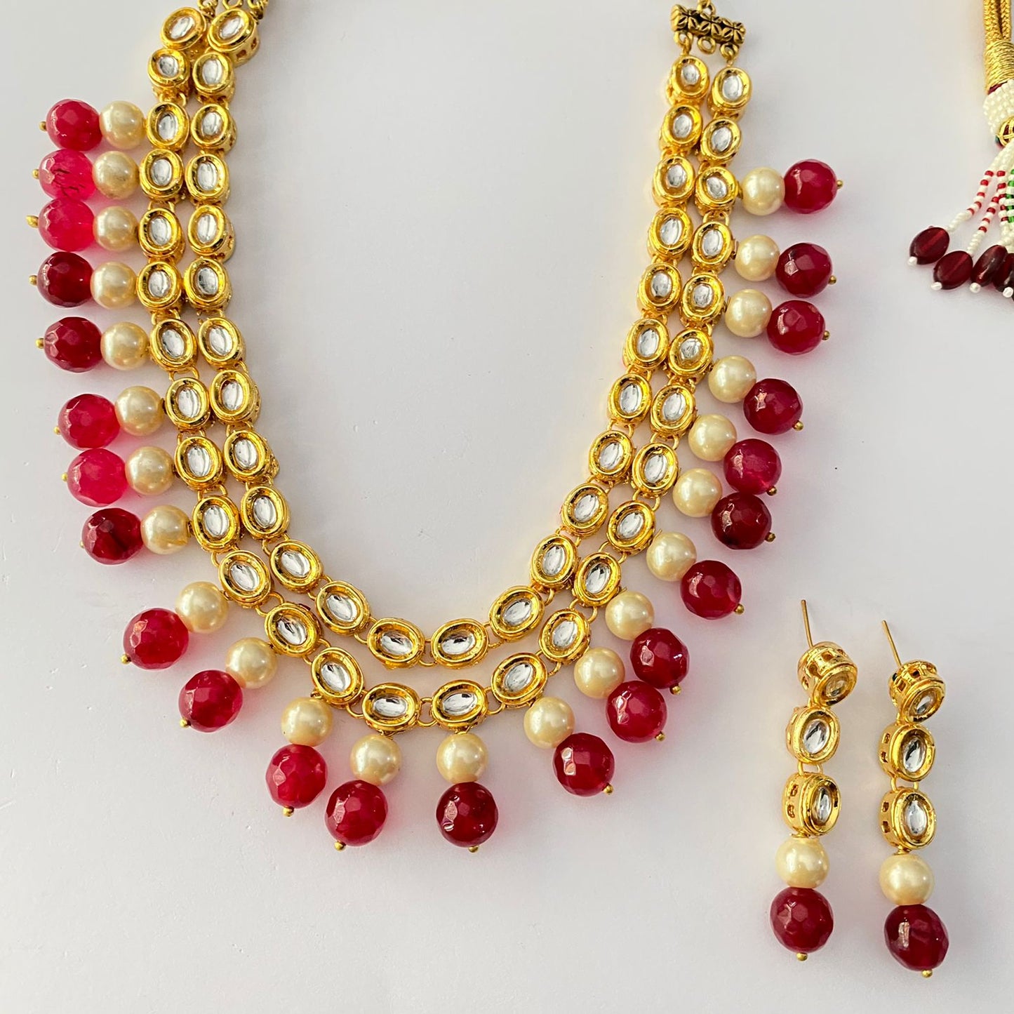 RED STONE 2LAYER KUNDAN WITH PEARL NECKLACE