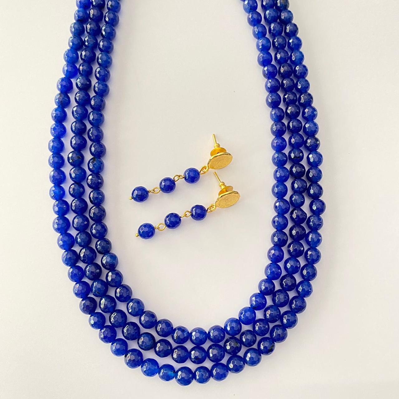 Blue Stone Three Line Necklace