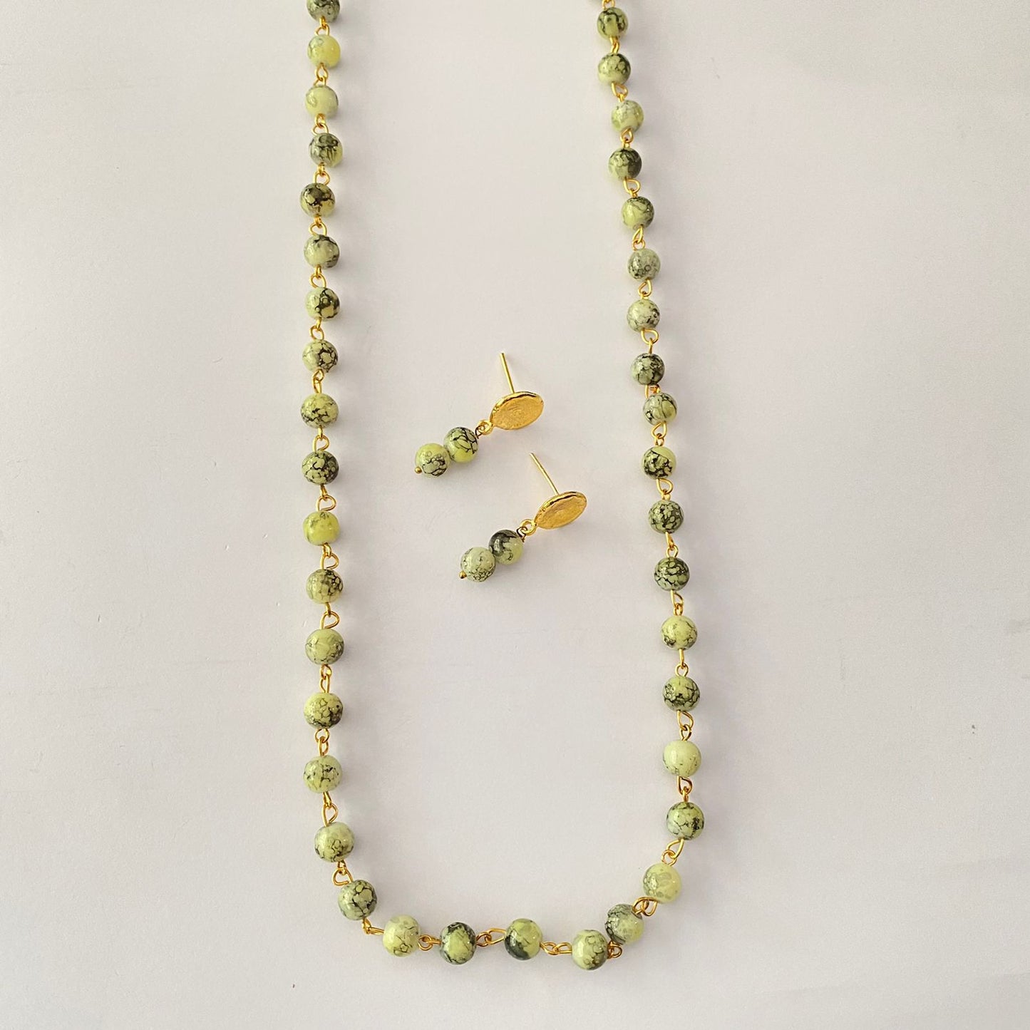 Peridot Stone Long Necklace Set