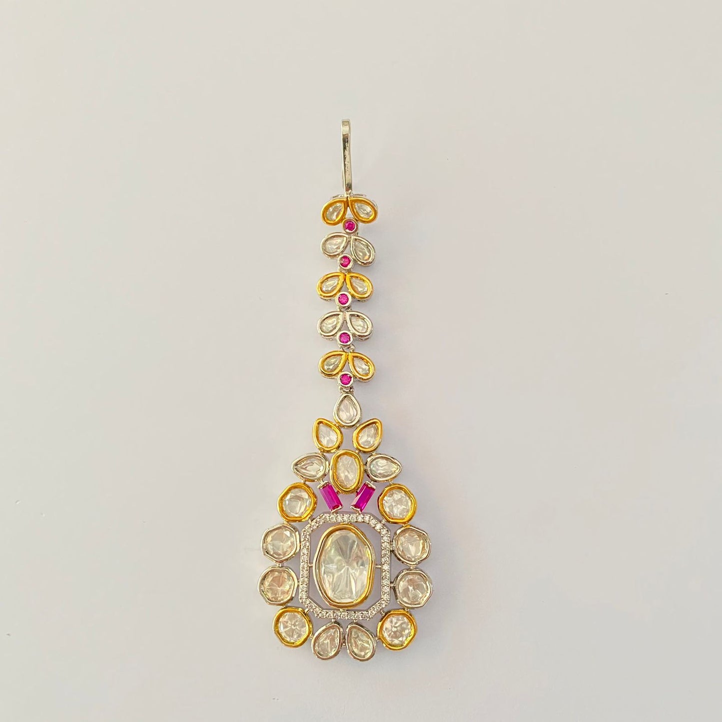 Polki Silver & golden pink stone Mangtikka