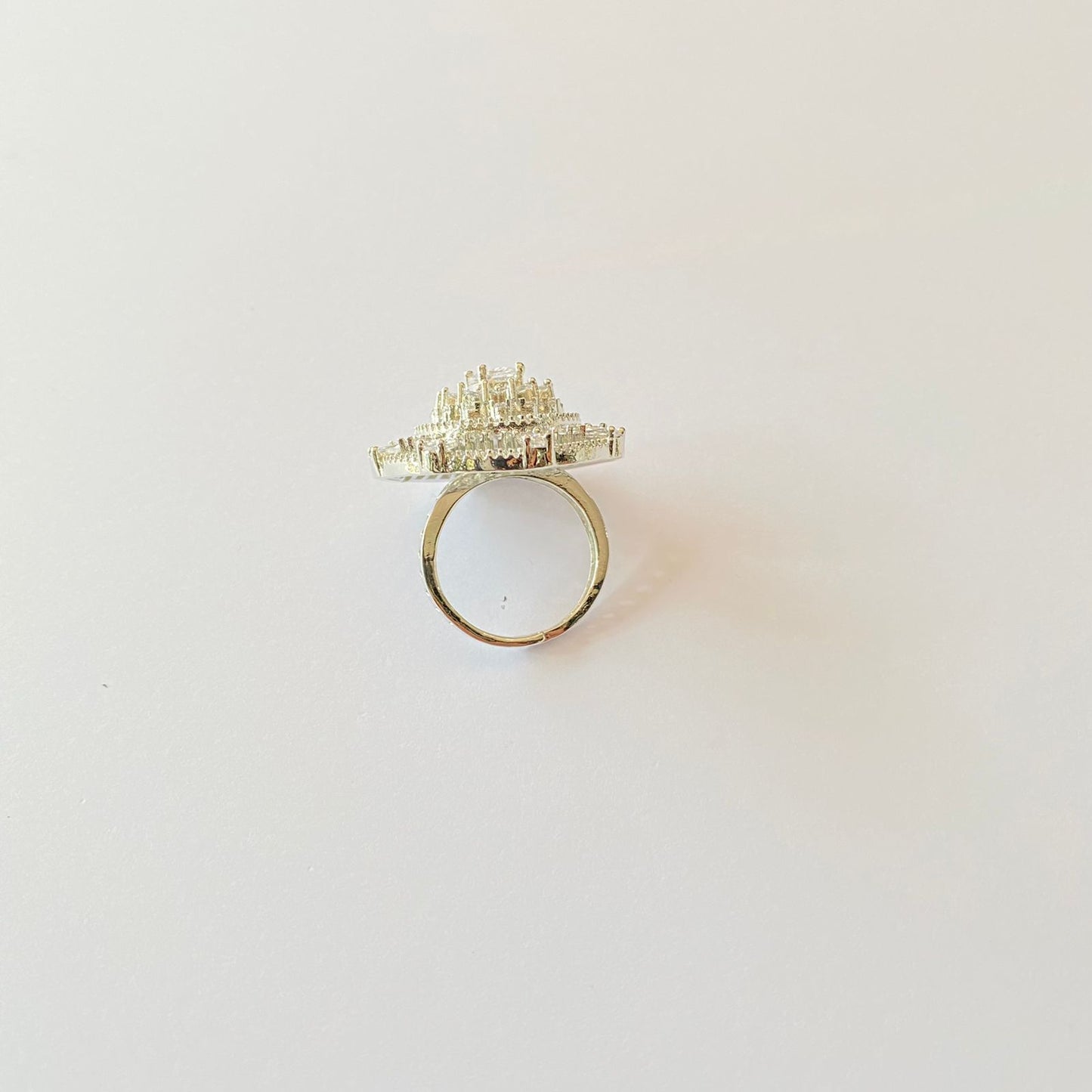 Silver Plated A.D Stone Cocktail Adjustable Ring