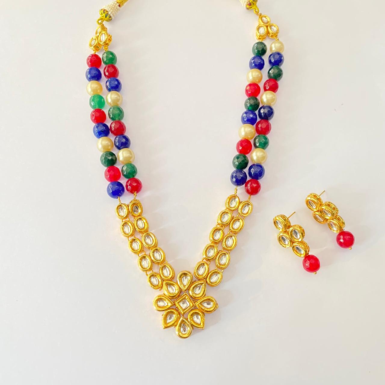 Multi kundan Gold plated Double layer Necklace Set