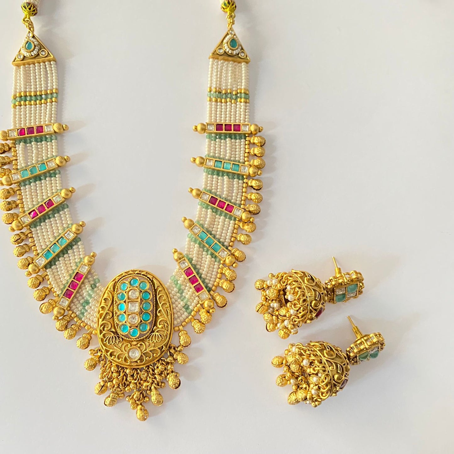 Gold Plated White Beads Necklace Set