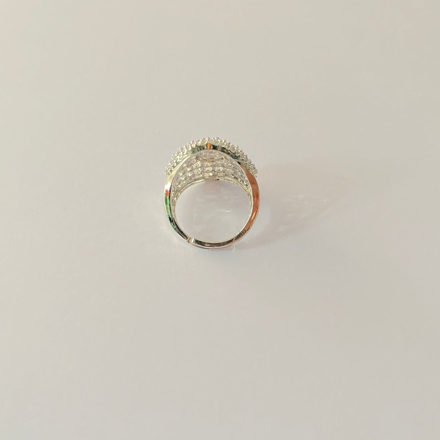 A.D Silver Plated stone Broad Adjustable Ring