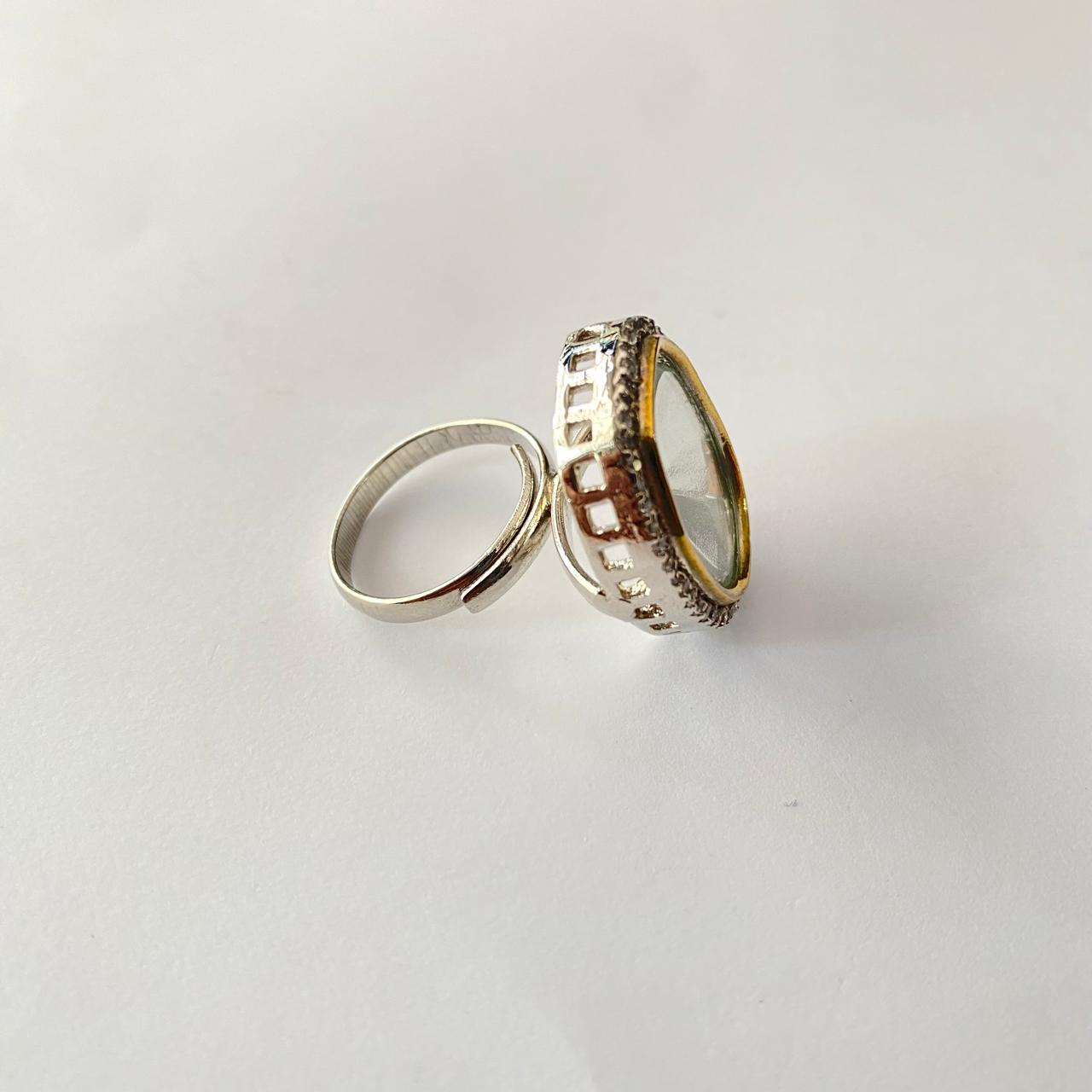 Diamond Kundan Silver Plated Ring.