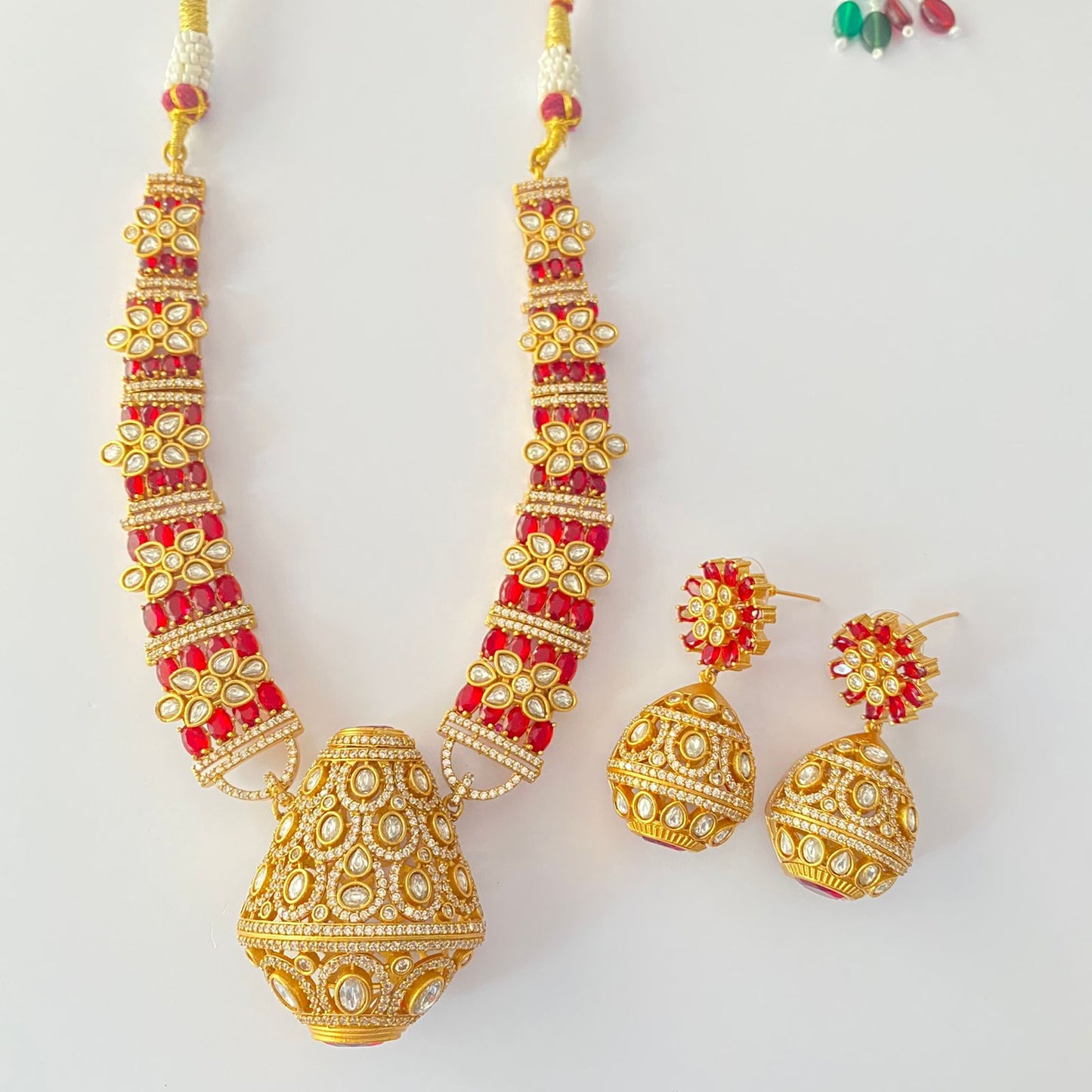 Ruby Gold Plated Moissanite Necklace Set
