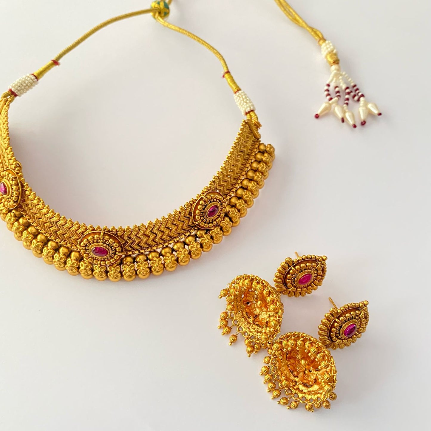 Gold Plated Ruby Necklace Set