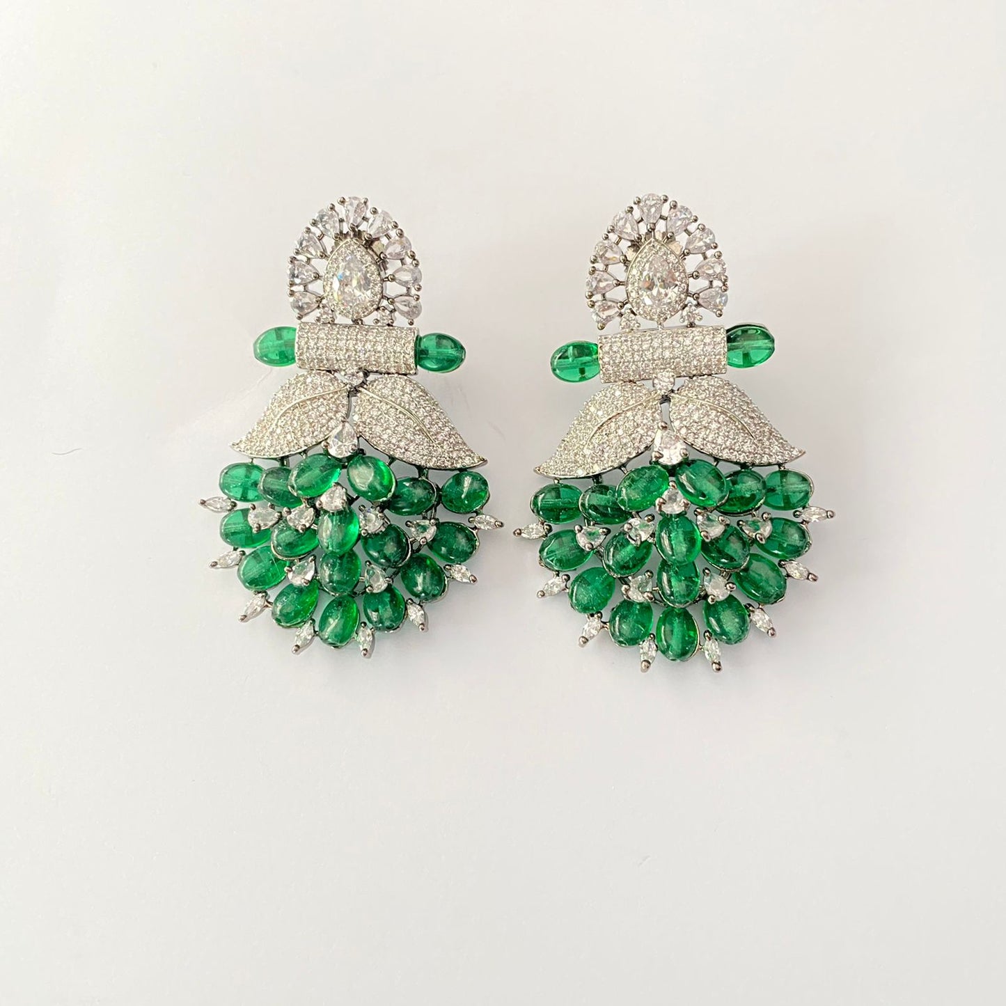 Green Stone Silver Plated A.D Earring