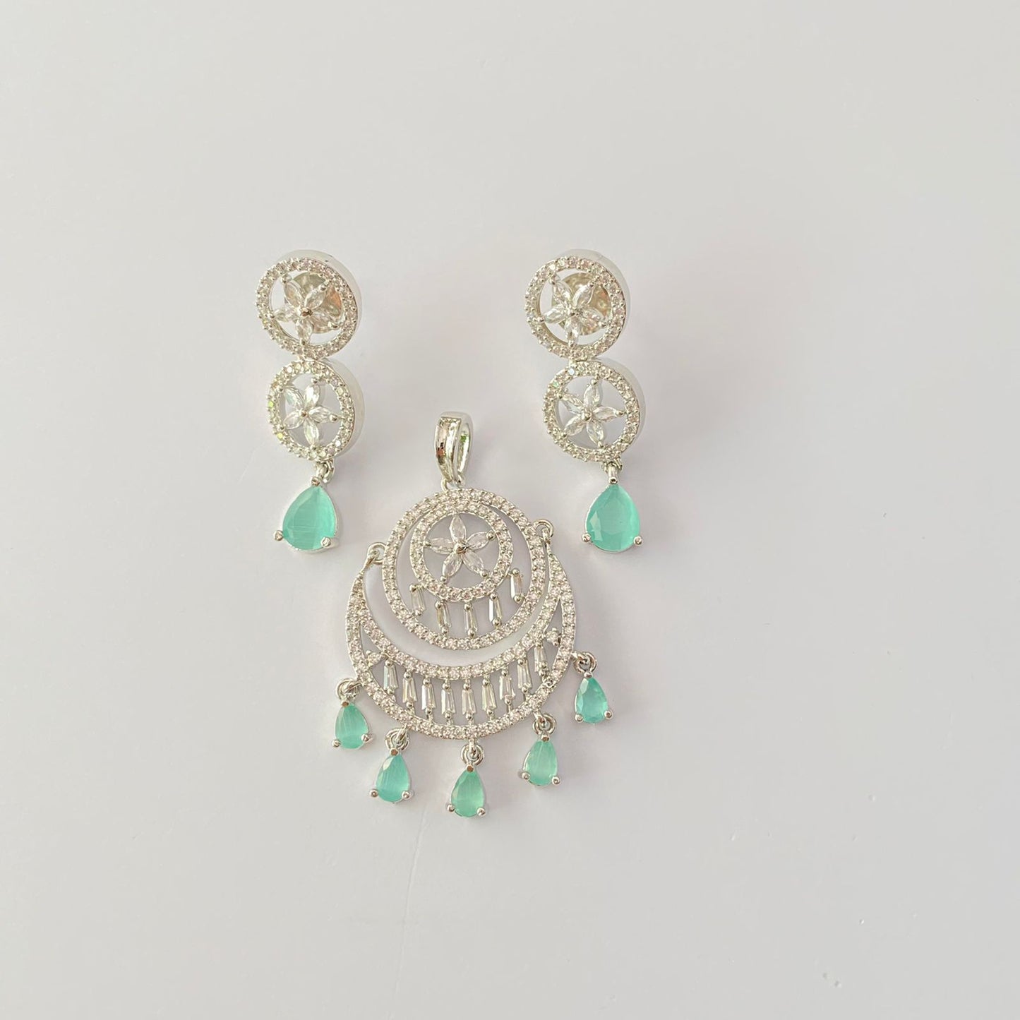 Silver Plated A.D Stone Aqua Drop pendant