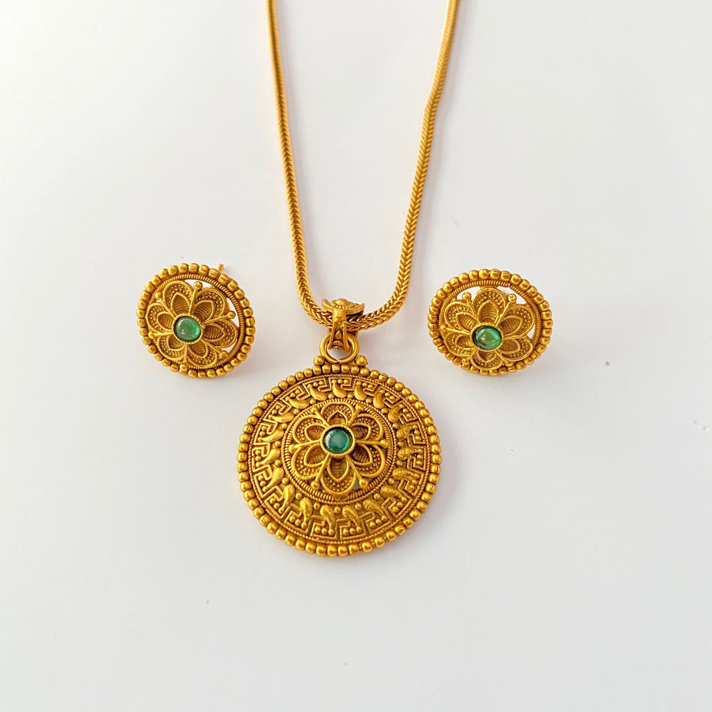 Green Stone Antique Gold Plated pendant Temple look